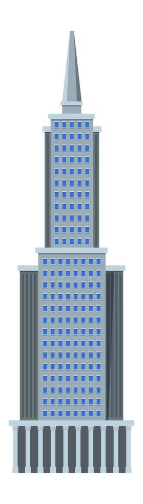 Modern skyscraper reaching for the sky, featuring a sleek gray facade punctuated by rows of blue windows, conveying urban power and architectural prowess vector