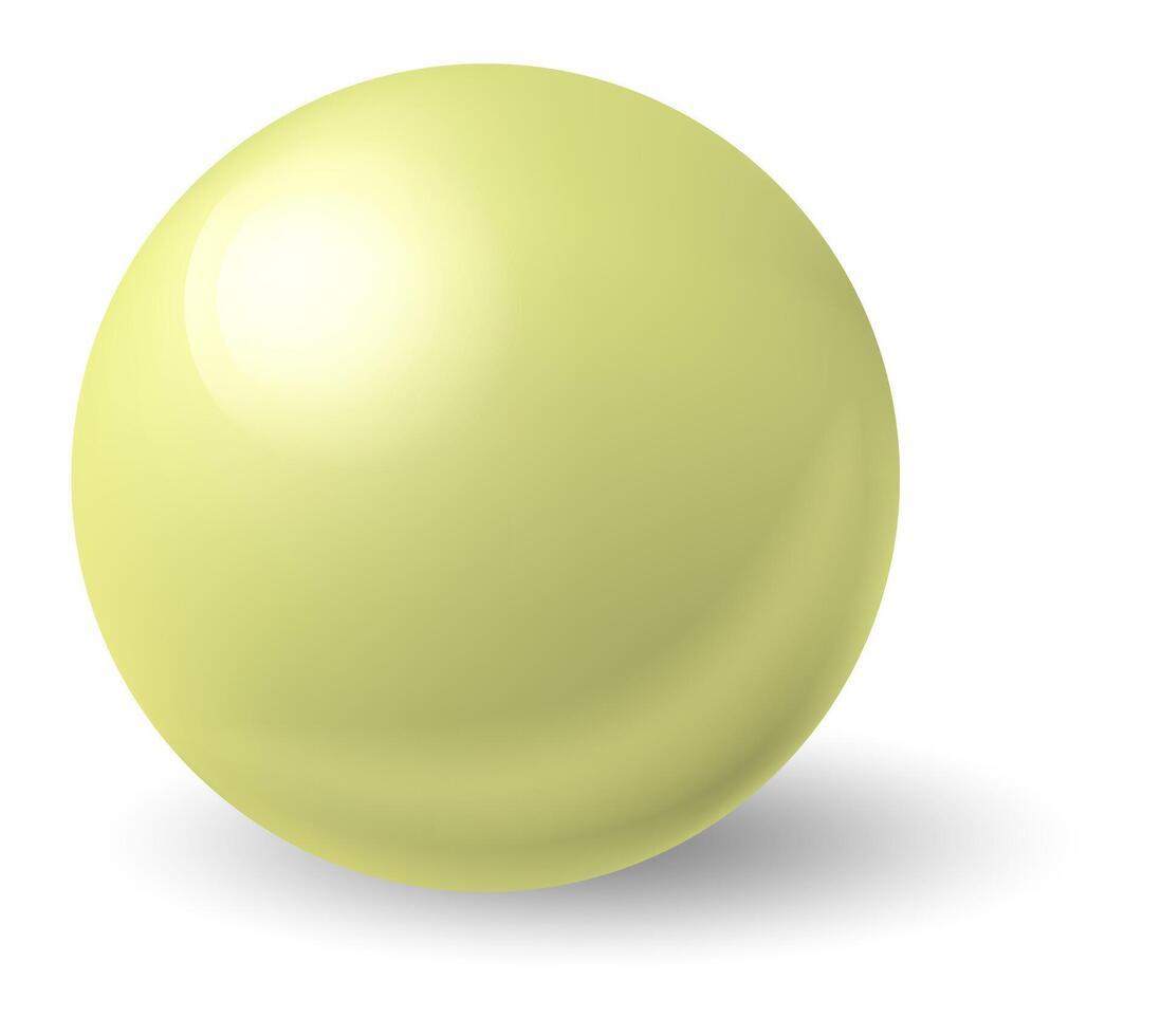 Perfectly shaped light yellow sphere featuring a glossy finish resting on a clean white surface, casting a soft, subtle shadow that enhances depth and dimension in the composition vector