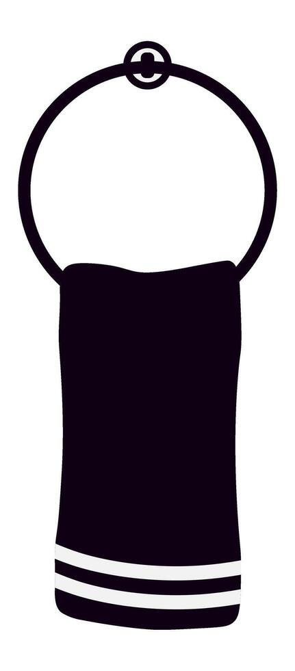 Hanging clean dark towel with white stripes on a circular towel rail, embodying bathroom hygiene and reflecting the simplicity of modern interior design aesthetics vector