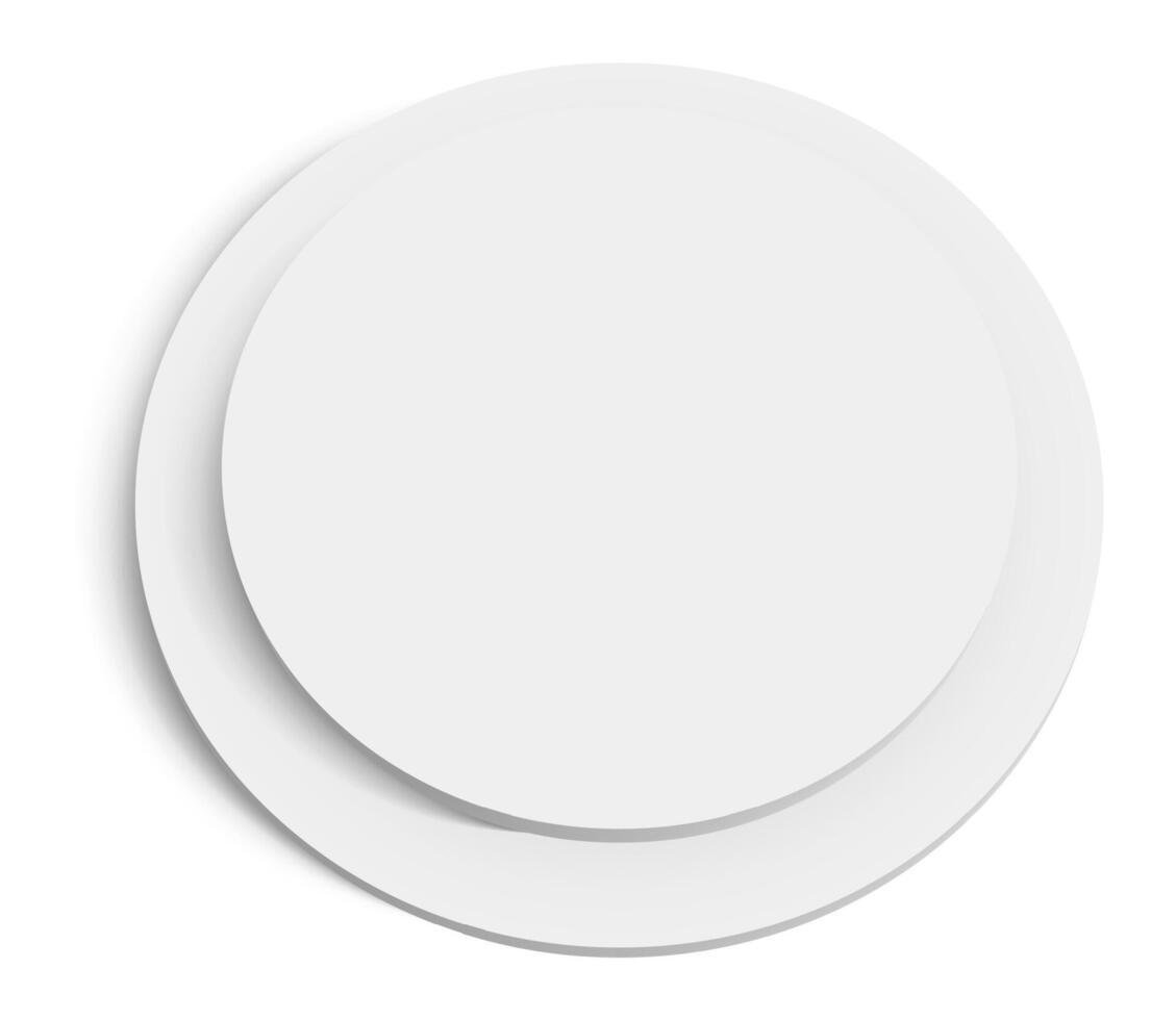 Two white circles are slightly offset, creating a layered effect with a soft shadow underneath, suggesting depth and dimension against a clean white background vector