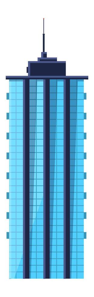 Modern skyscraper standing tall with antenna on top, showcasing contemporary urban architecture with blue glass facade reflecting the sky, symbolizing progress and innovation in city landscapes vector