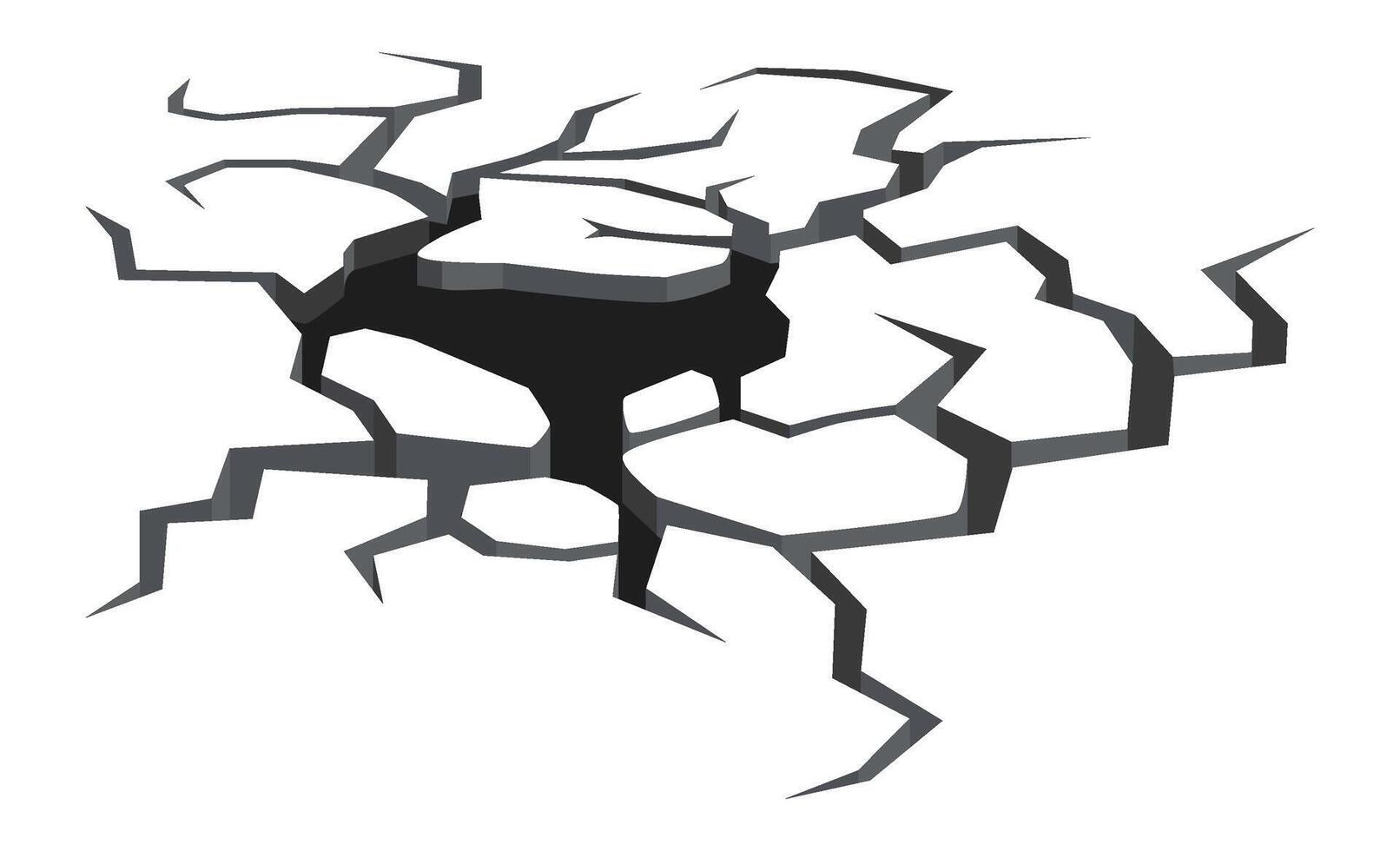 Cracked surface revealing a hole, breaking apart and fracturing, symbolizing themes of destruction, damage, and vulnerability while showcasing the impact of stress and pressure vector