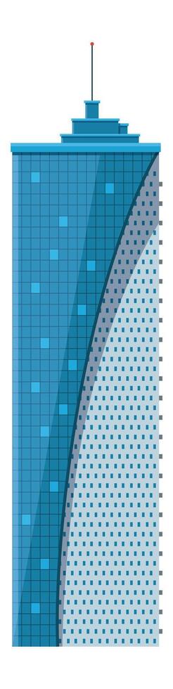Modern skyscraper rising with blue glass facade and antenna on a white background, representing urban architecture and business center concepts vector