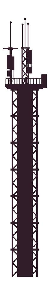 Silhouette of a telecommunication tower with various antennas and equipment on a platform, transmitting signals and facilitating communication vector