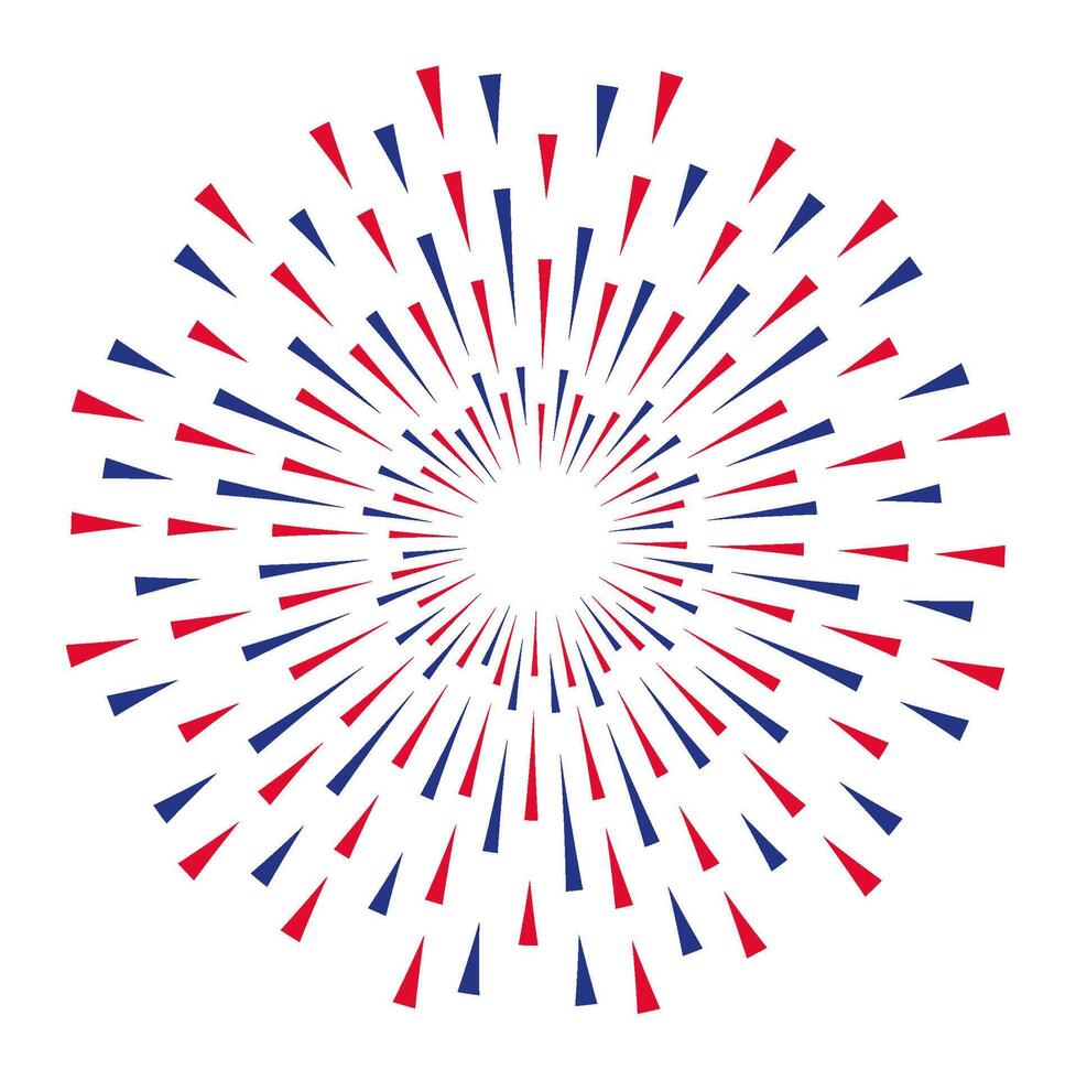 Red and blue rays are emanating from the center, creating concentric circles and forming a vibrant, radiating pattern on a white background vector