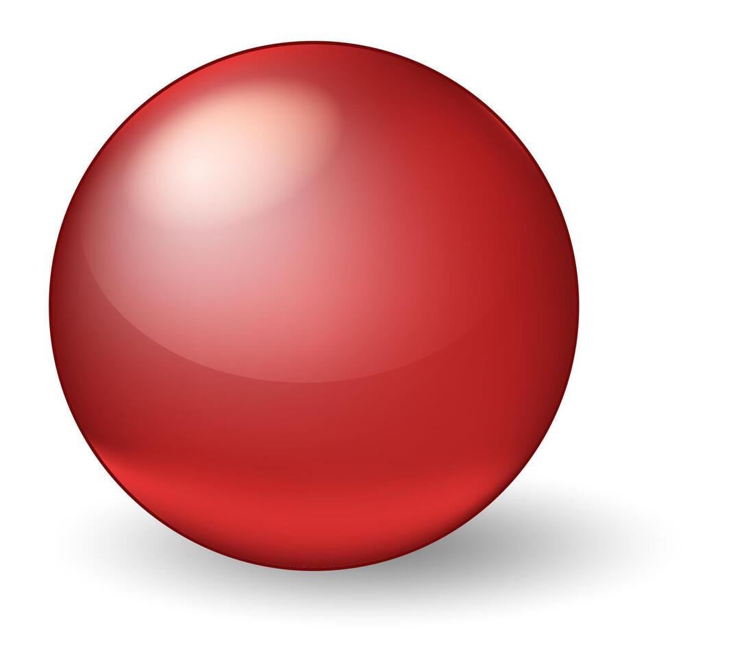 Polished red sphere casting a deep shadow on a pristine white background, creating a striking and minimalist composition that emphasizes its glossy, reflective surface and vibrant color vector
