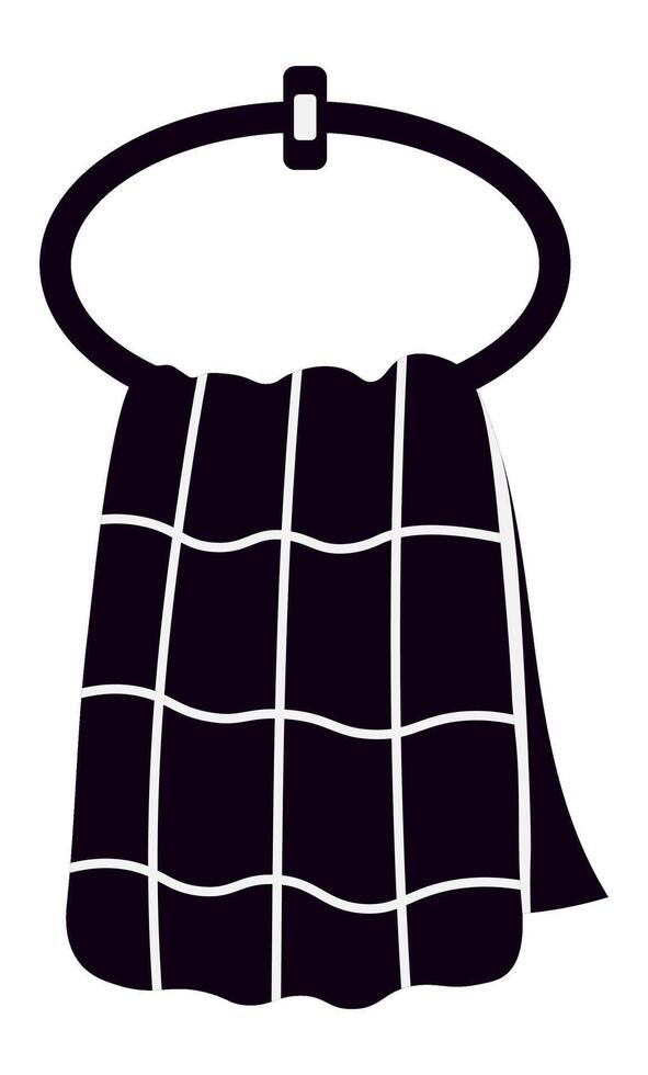 Checkered kitchen towel hanging from a circular metallic holder affixed to a white wall, symbolizing domestic chores, cleanliness, and the essence of home organization vector