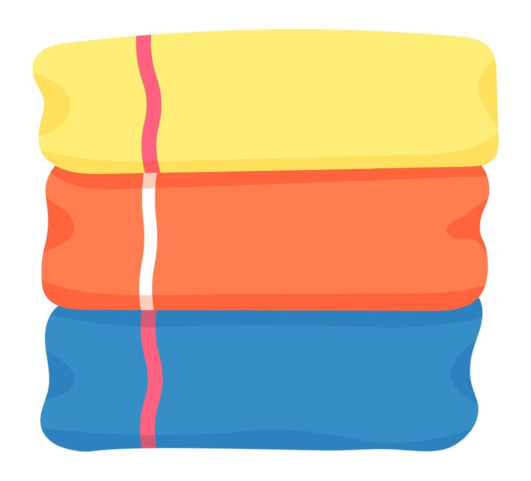 Three colorful towels stacked neatly create a visually appealing arrangement, evoking a sense of relaxation and tranquility, perfect for a spa or serene home environment vector
