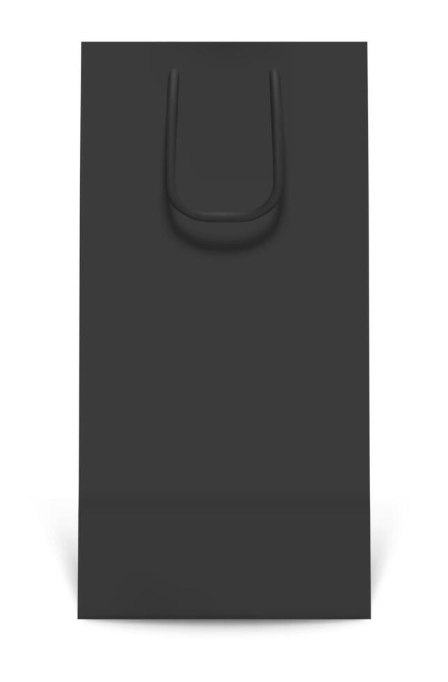 Minimalist black shopping bag standing on white background, perfect for showcasing brand designs or promoting retail sales, featuring cord handles and a sleek, modern aesthetic vector