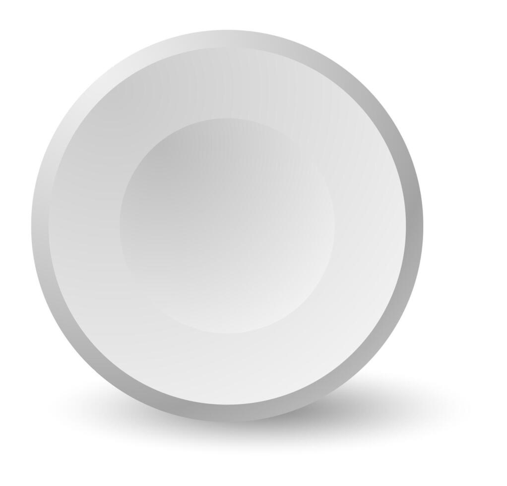 White circular button casting a subtle shadow on a white background, creating a sleek and minimalist design suitable for various user interface elements vector