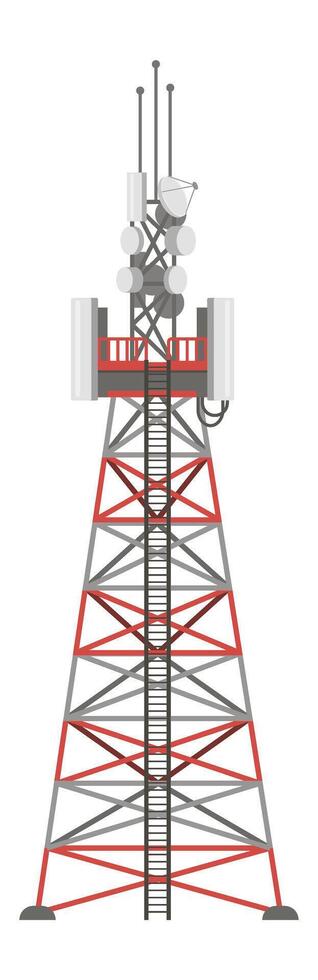 Telecommunication tower with antennas and satellite dish is connecting people and providing reliable communication services in a modern world vector