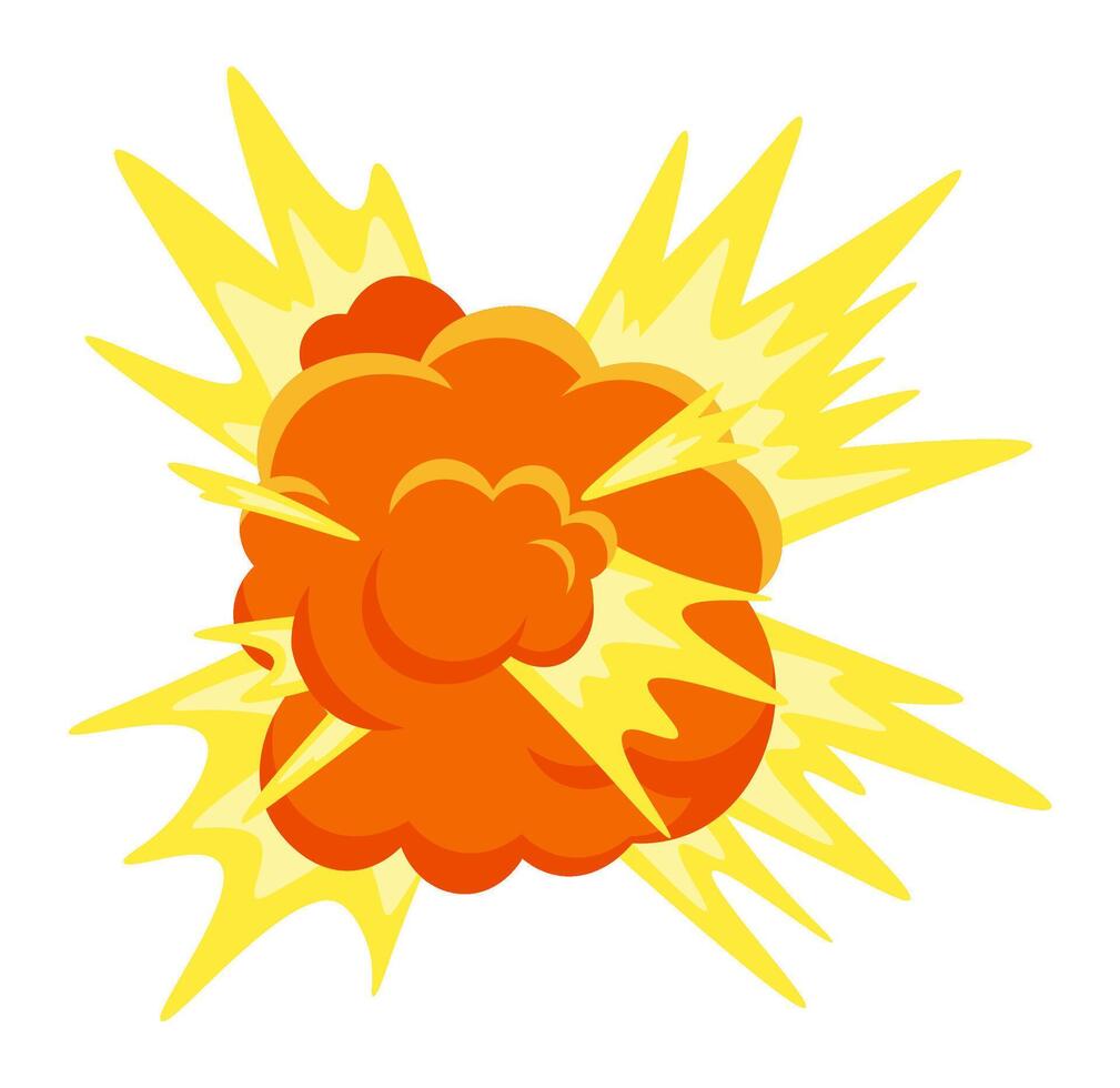 Cartoon explosion emitting yellow rays of light with an orange cloud of smoke, creating a dynamic and energetic visual effect suitable for action, adventure, and comic themed projects vector