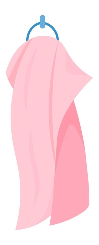 Soft pink towel hanging elegantly on a blue circular towel ring, enhancing the bathroom or spa atmosphere with a delightful blend of color and comfort vector