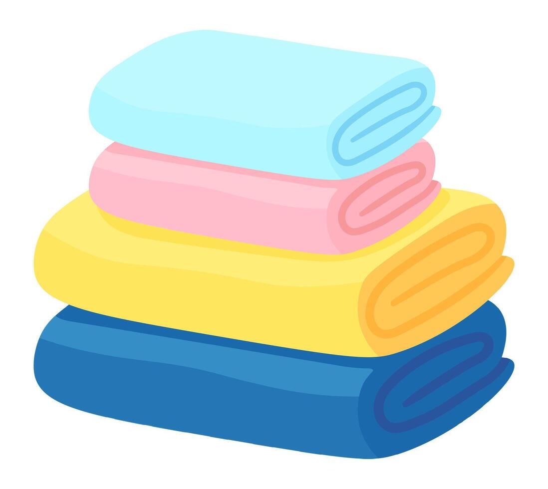 Four rolled bath towels forming a pyramid shape, promoting relaxation, cleanliness, and spa like experiences, perfect for hygiene and body care routines vector