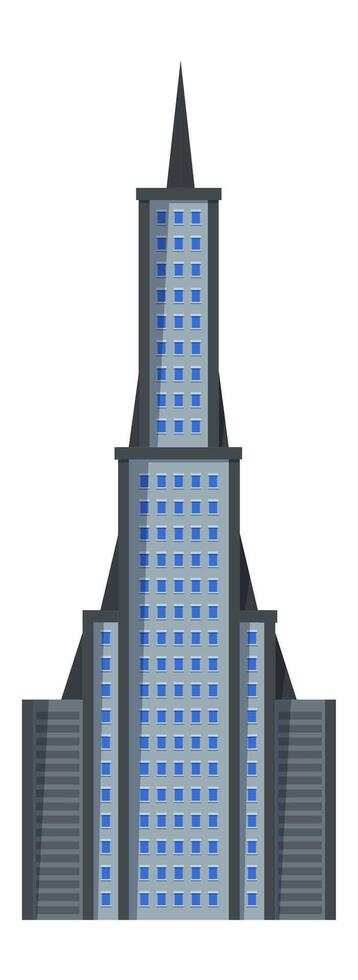Modern skyscraper with a pointed spire rising above the urban skyline, featuring a sleek design and blue tinted windows reflecting the cityscape vector