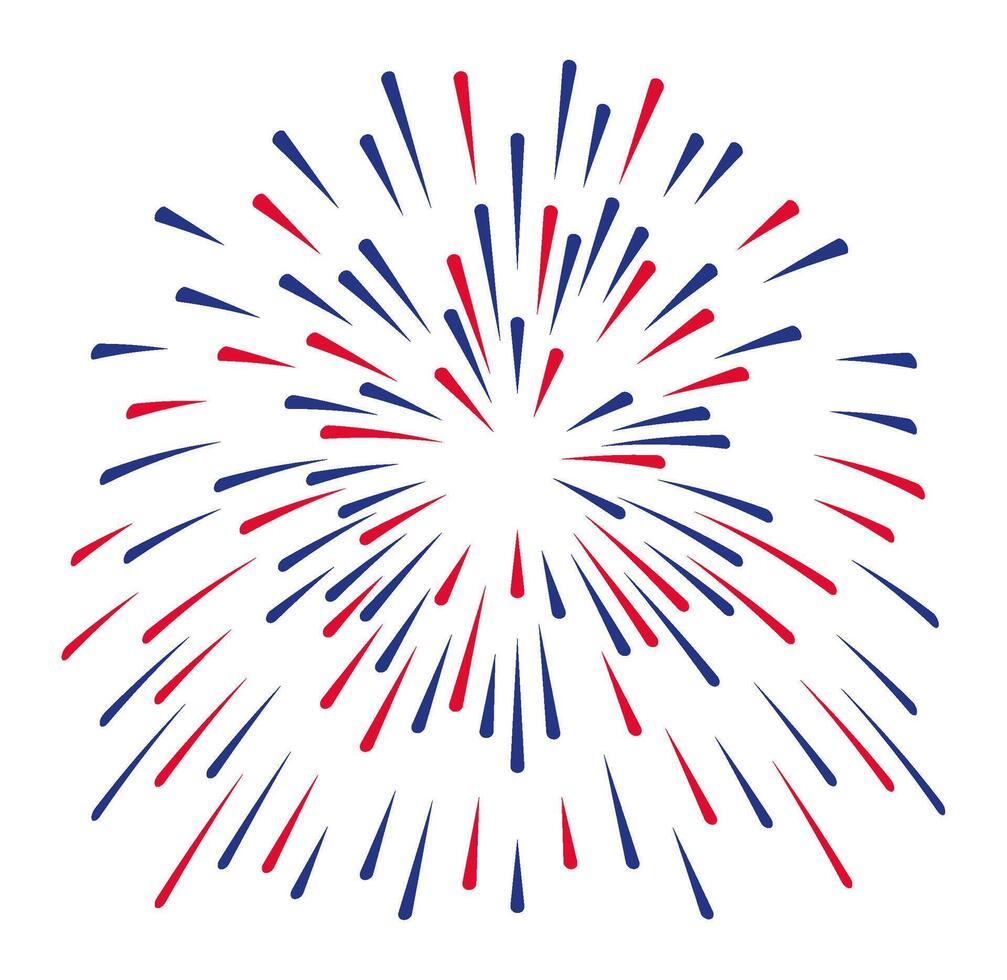 Red and blue fireworks exploding against a clean white backdrop, creating a festive atmosphere filled with joy and excitement for celebrations and special occasions vector