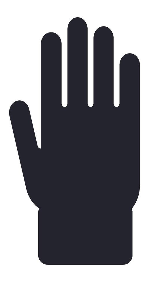 Simple black silhouette of open hand with five fingers extended upwards, isolated on white background, representing concepts such as greeting, voting, or counting vector