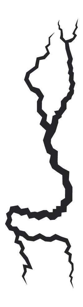 Jagged line illustrating a long, vertical crack splitting a white surface, creating a distinct separation and rupture, emphasizing the concept of damage and fracture vector