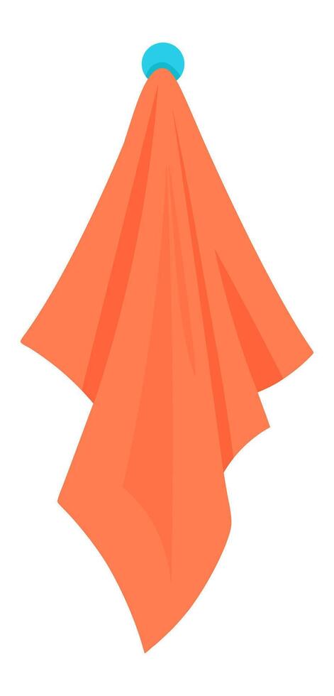 Clean orange kitchen towel hanging on a blue wall mounted circular hook, poised for drying dishes or hands, adding a touch of vibrant color and organization to any kitchen space vector