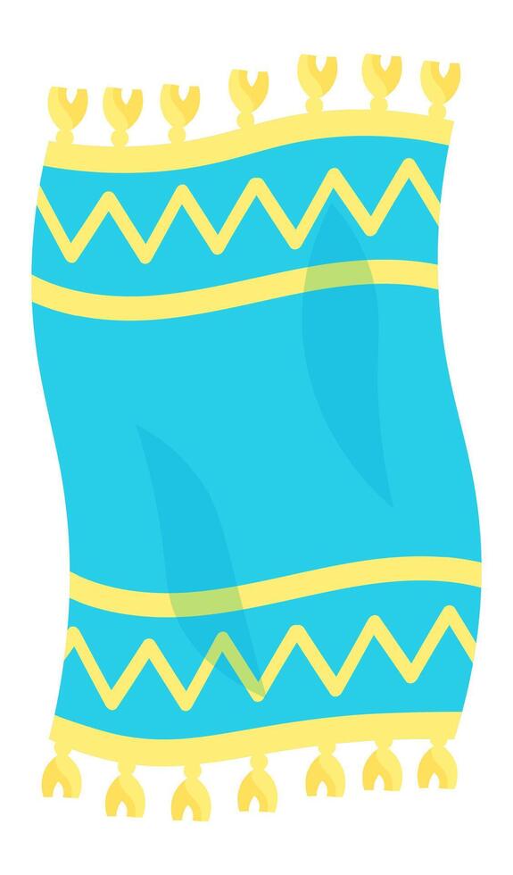 Cartoon illustration featuring a light blue magic carpet floating gracefully with vibrant yellow fringes and decorative elements, set against a clean white background vector