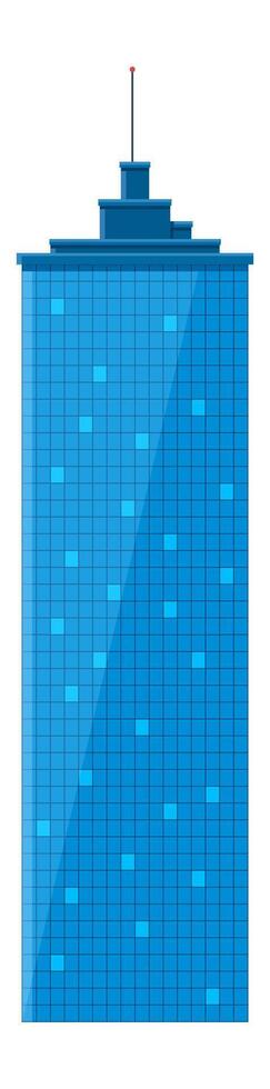 Modern blue skyscraper stands tall against a white background, its illuminated windows creating a captivating pattern in the night sky, showcasing the beauty of urban architecture vector