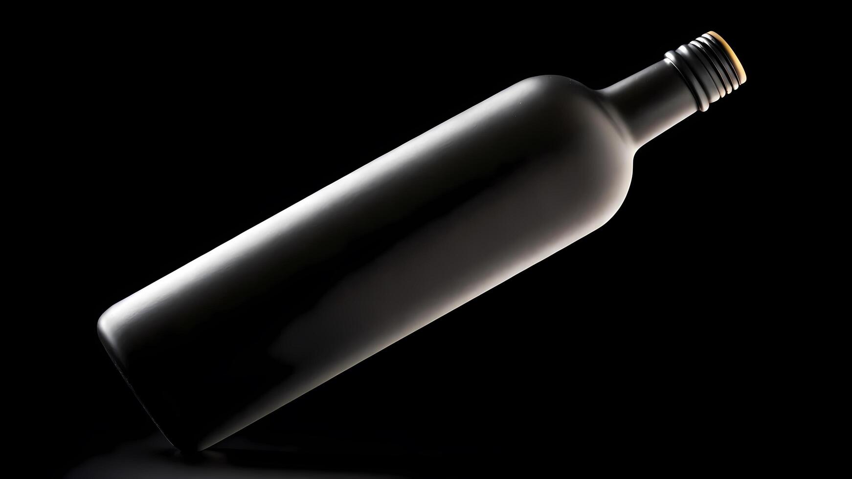 Black Bottle Lying Down on Dark Background Minimalist Style photo
