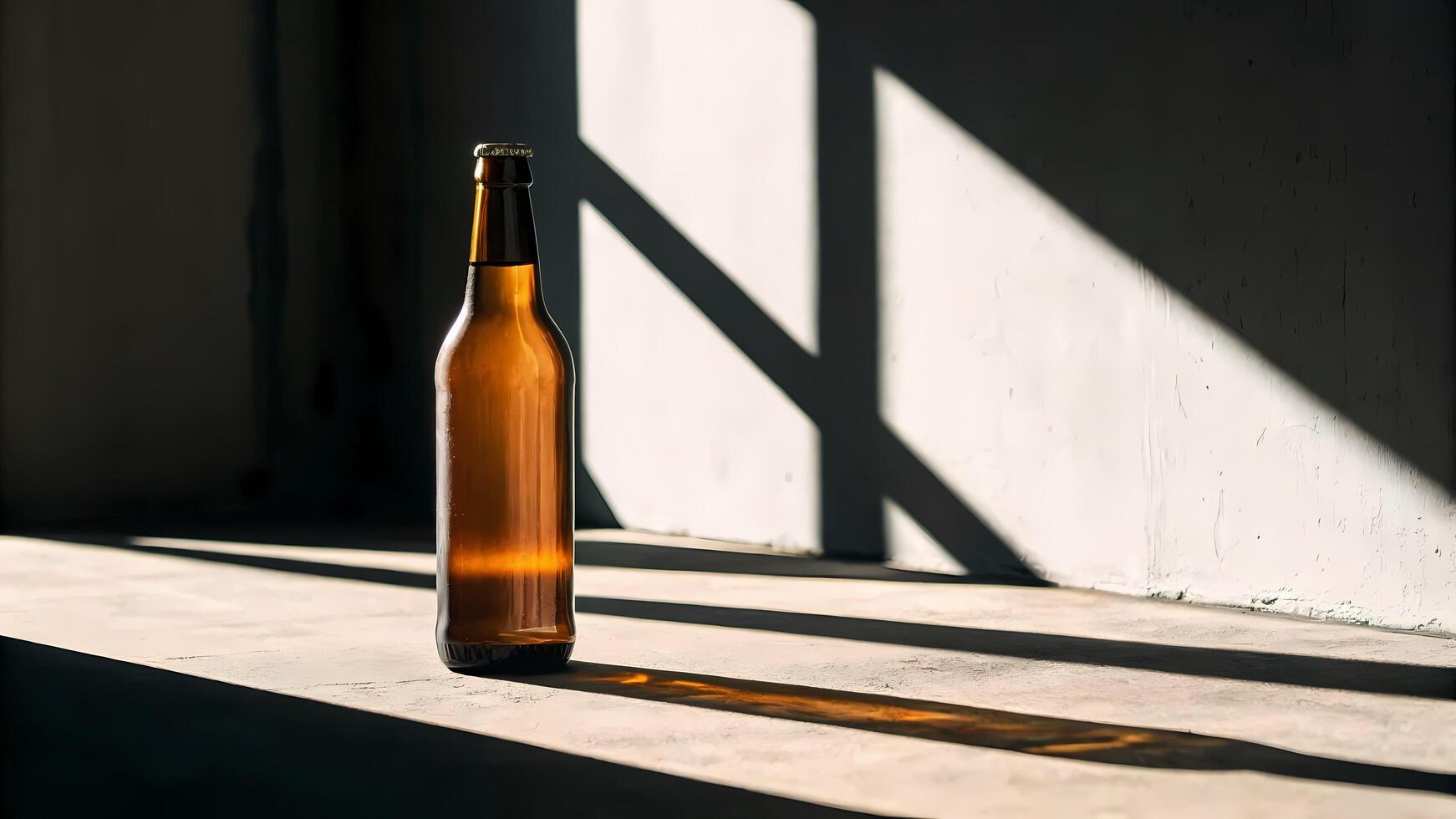 Glass Bottle Still Life with Light and Shadow on Concrete photo