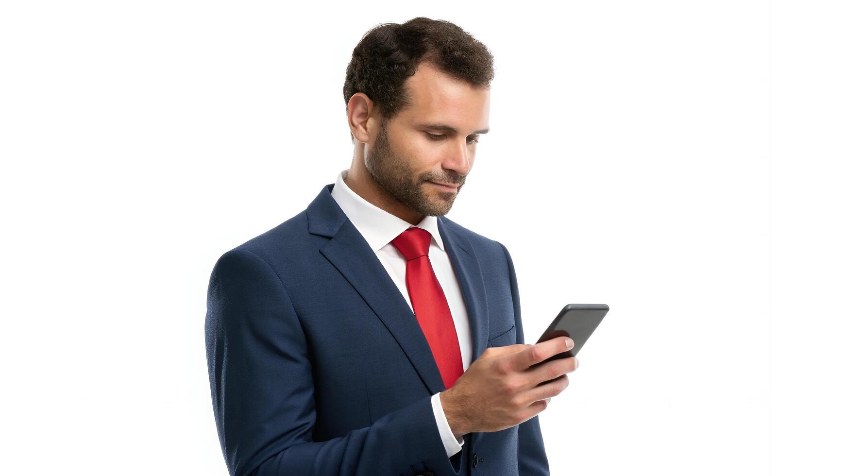 Man in Suit Using Cellphone for Communication and Work photo