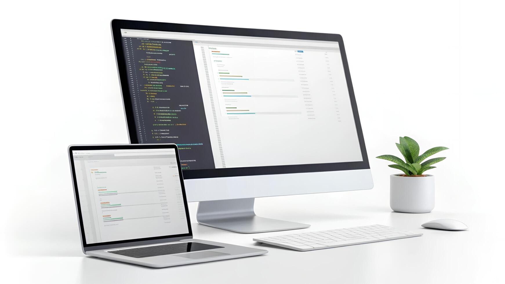 Laptop and Computer Screen Displaying Data and Code photo