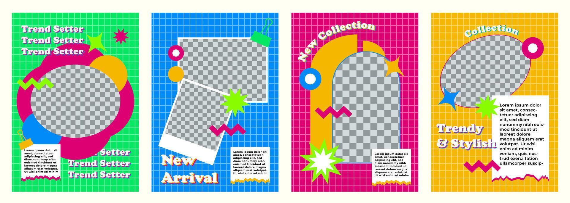 abstract retro groovy social media post twibbon design set, for social media post, poster, flyer, brochure, background, etc. vector