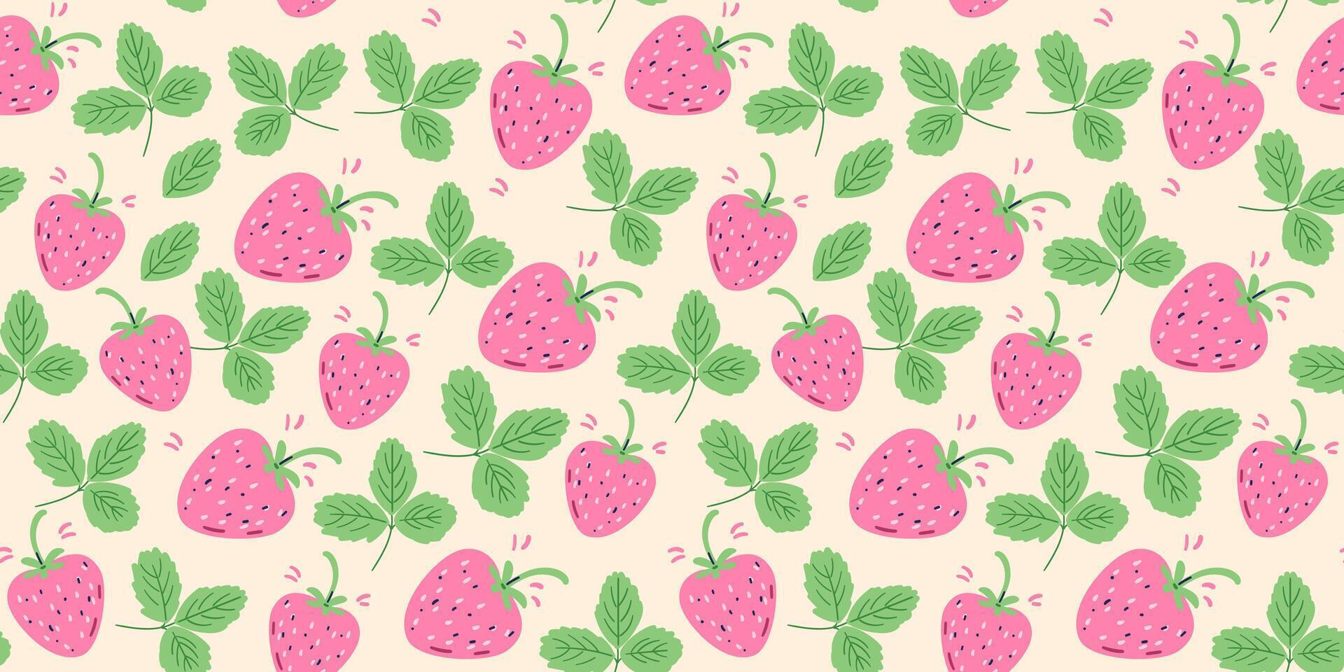 Strawberry and leaves seamless pattern. vector