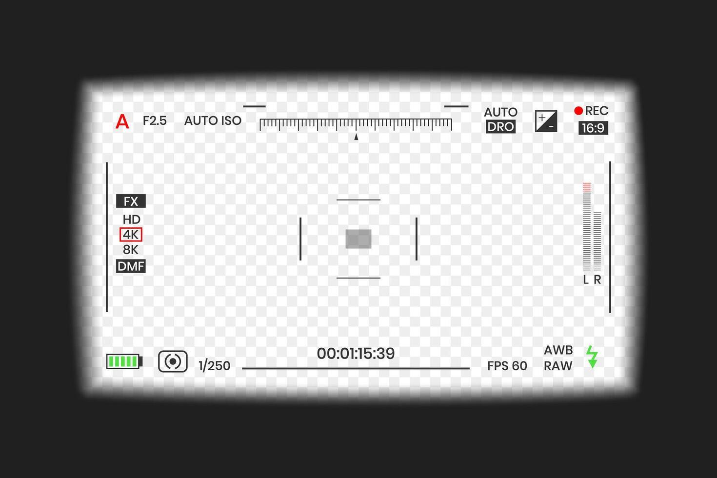 Camera viewfinder format or photo frame recorder flat style design illustration. vector