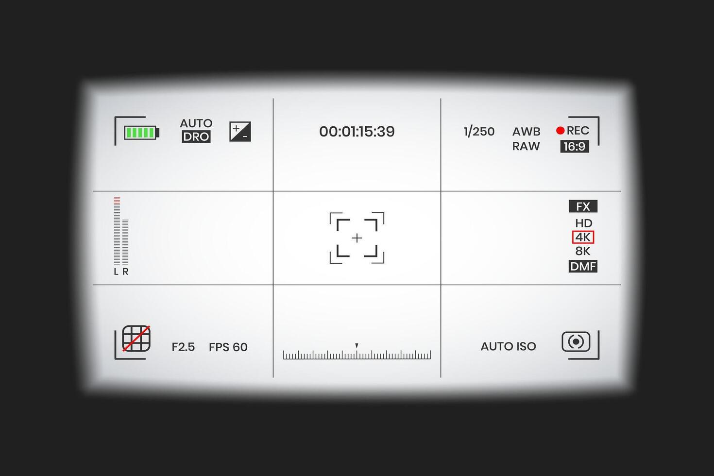 Camera viewfinder fog or photo frame recorder flat style design illustration. vector