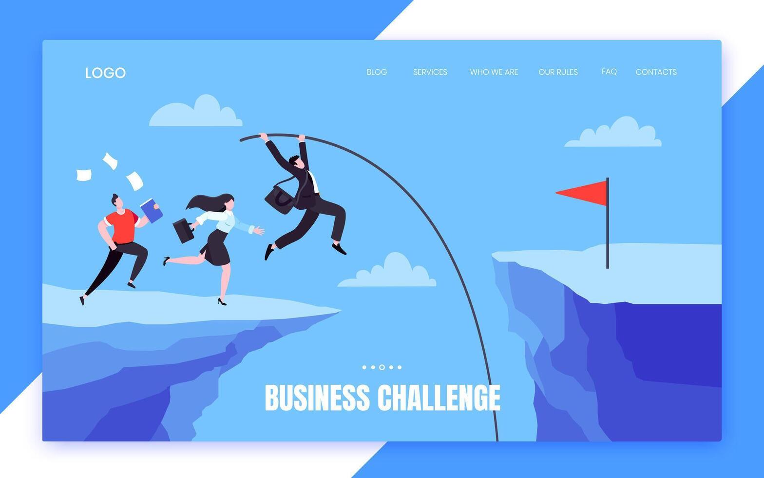 Business people runs and jump pole vault over abyss flat style design illustration vector
