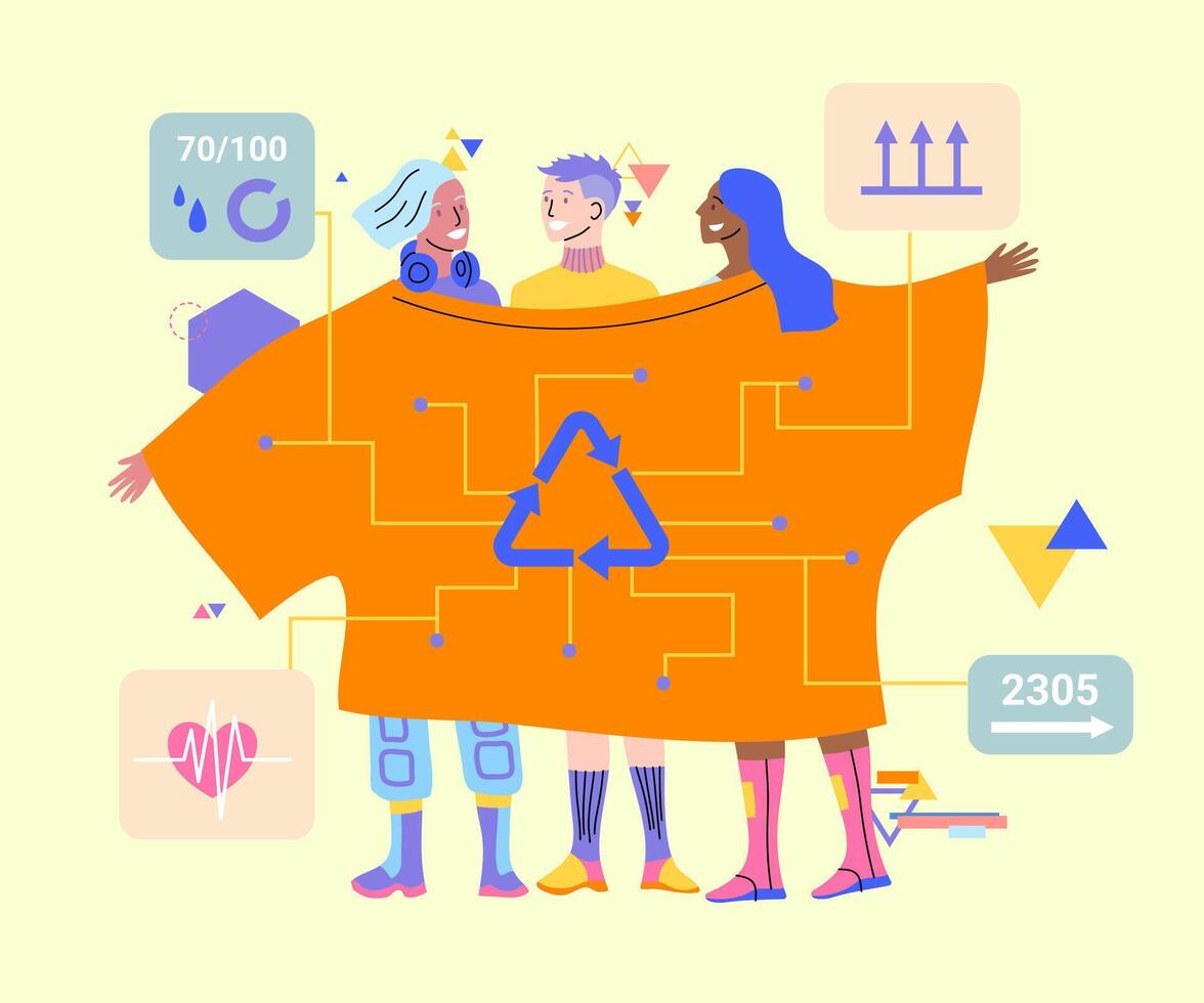 Cartoon Color Characters and Eco Tech Fashion Clothes Concept. vector
