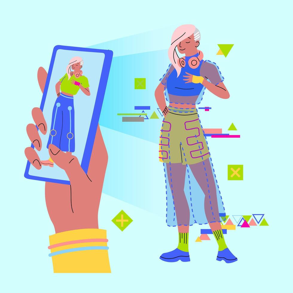 Cartoon Color Character and Ar Garments Fashion Clothing Concept. vector