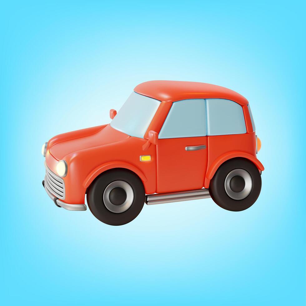 3d Red Car Hatchback Model Cartoon Design Style. vector