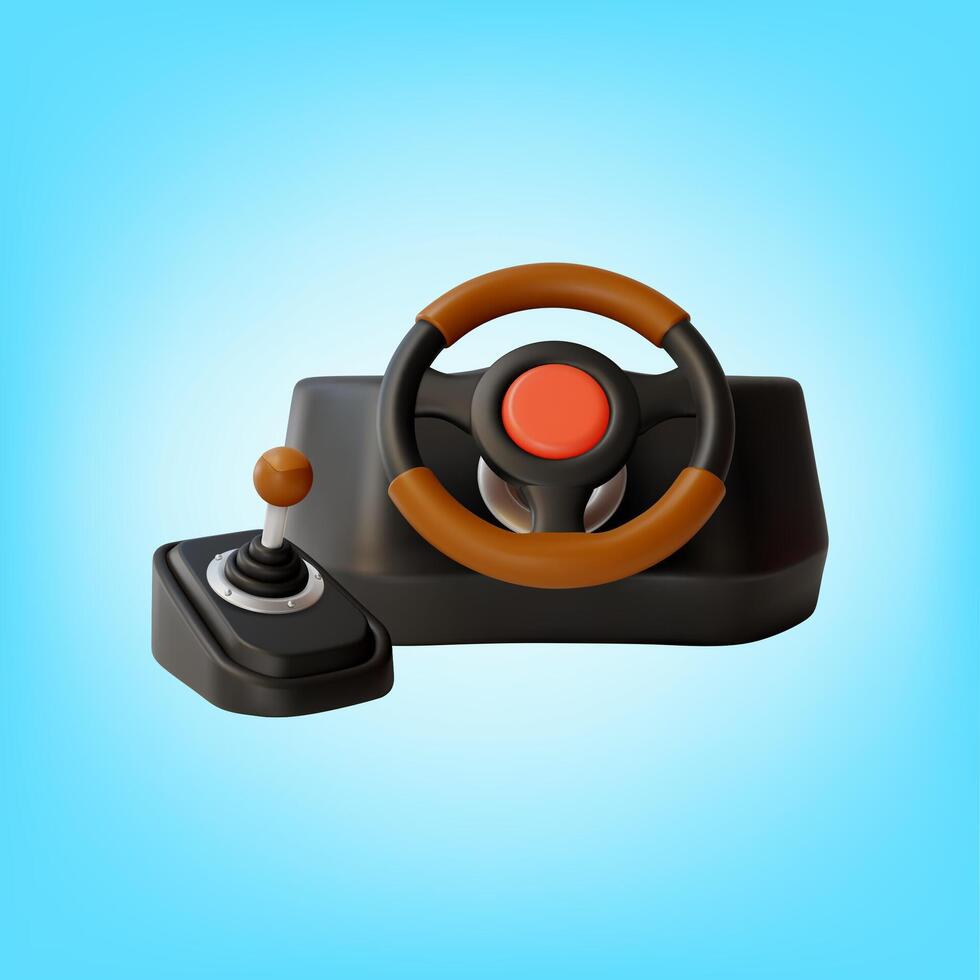 3d Steering Wheel with Gearbox Transmission Lever Cartoon Design Style. vector