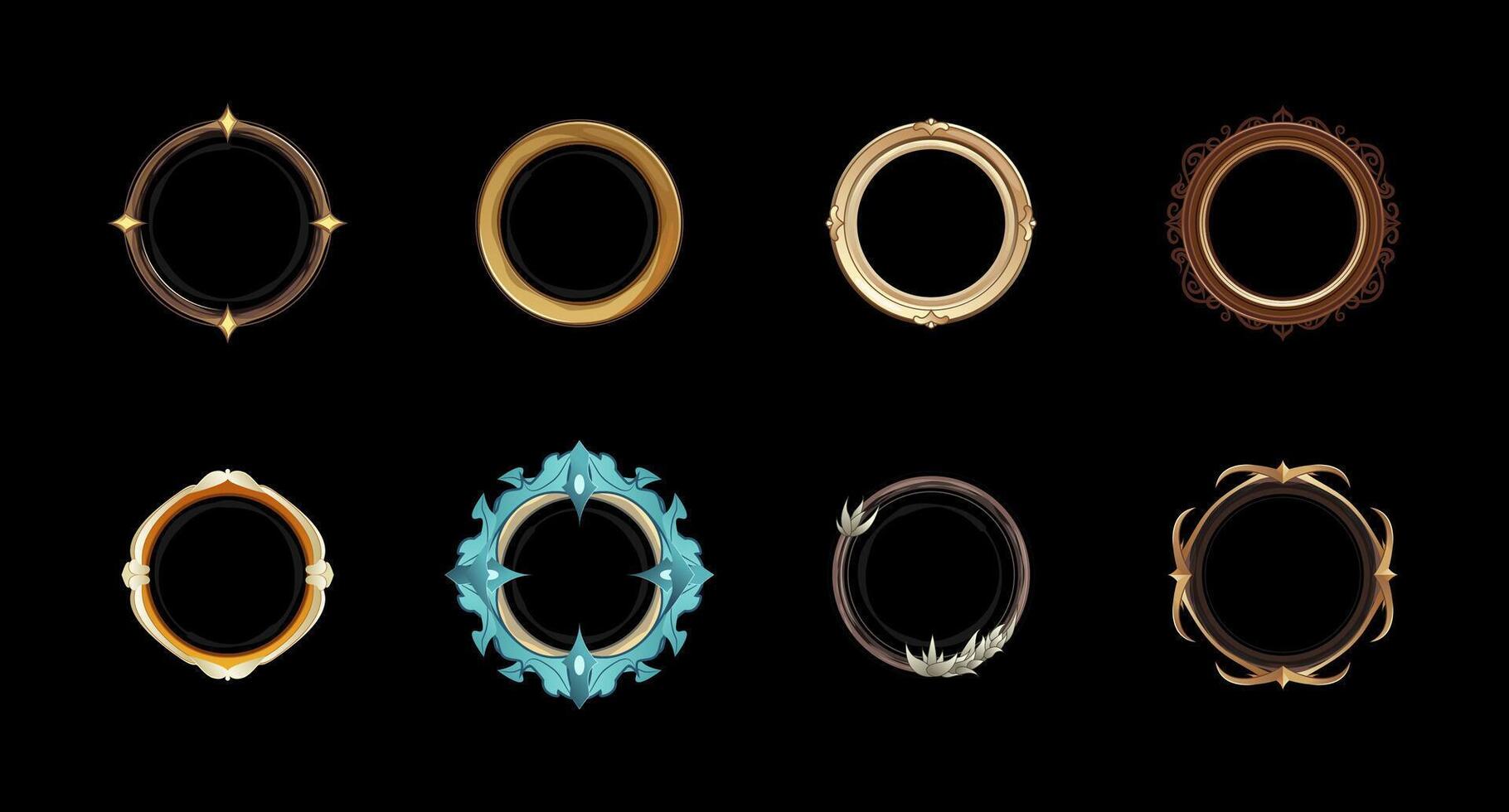 Color Different Fantasy Game Avatar Frame Set. vector