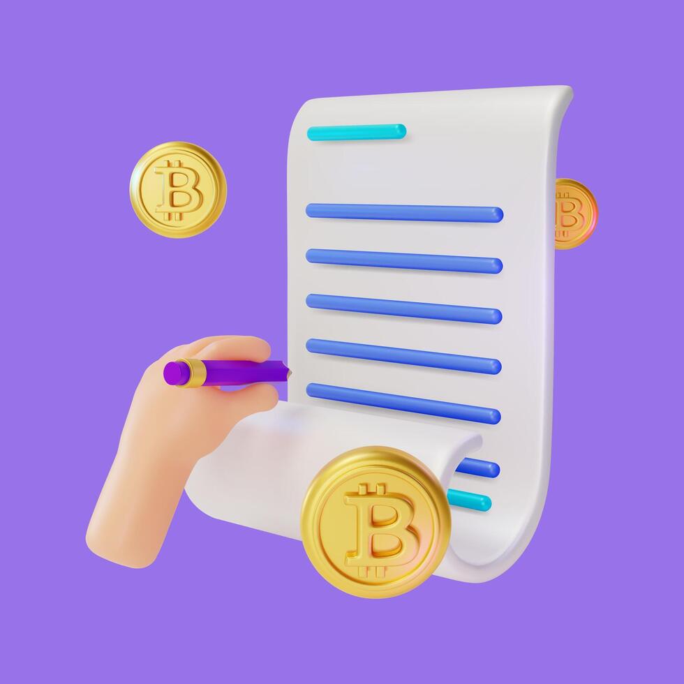 3d Smart Contract Concept Cartoon Design Style. vector