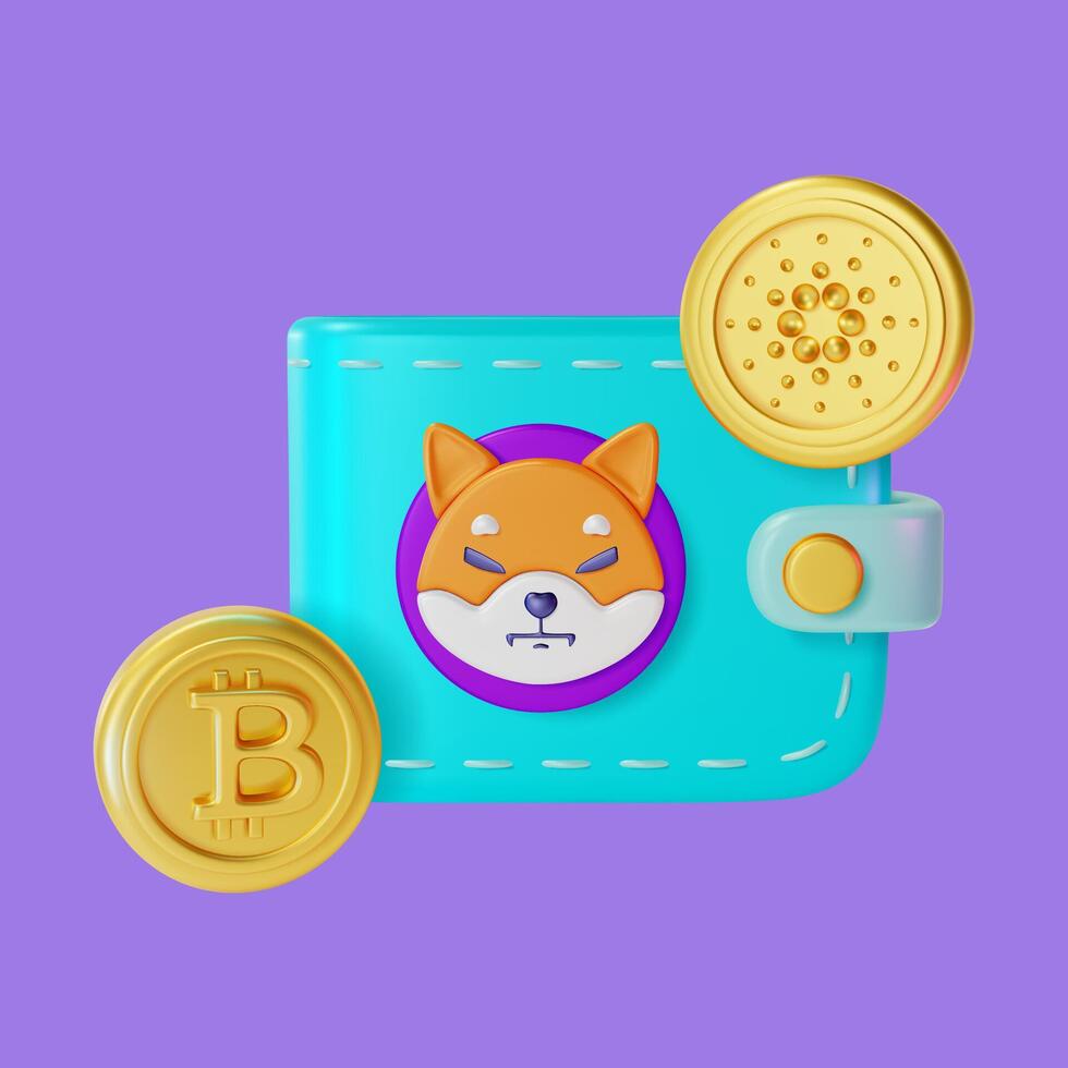 3d Shiba Inu Leather Wallet Cartoon Design Style. vector