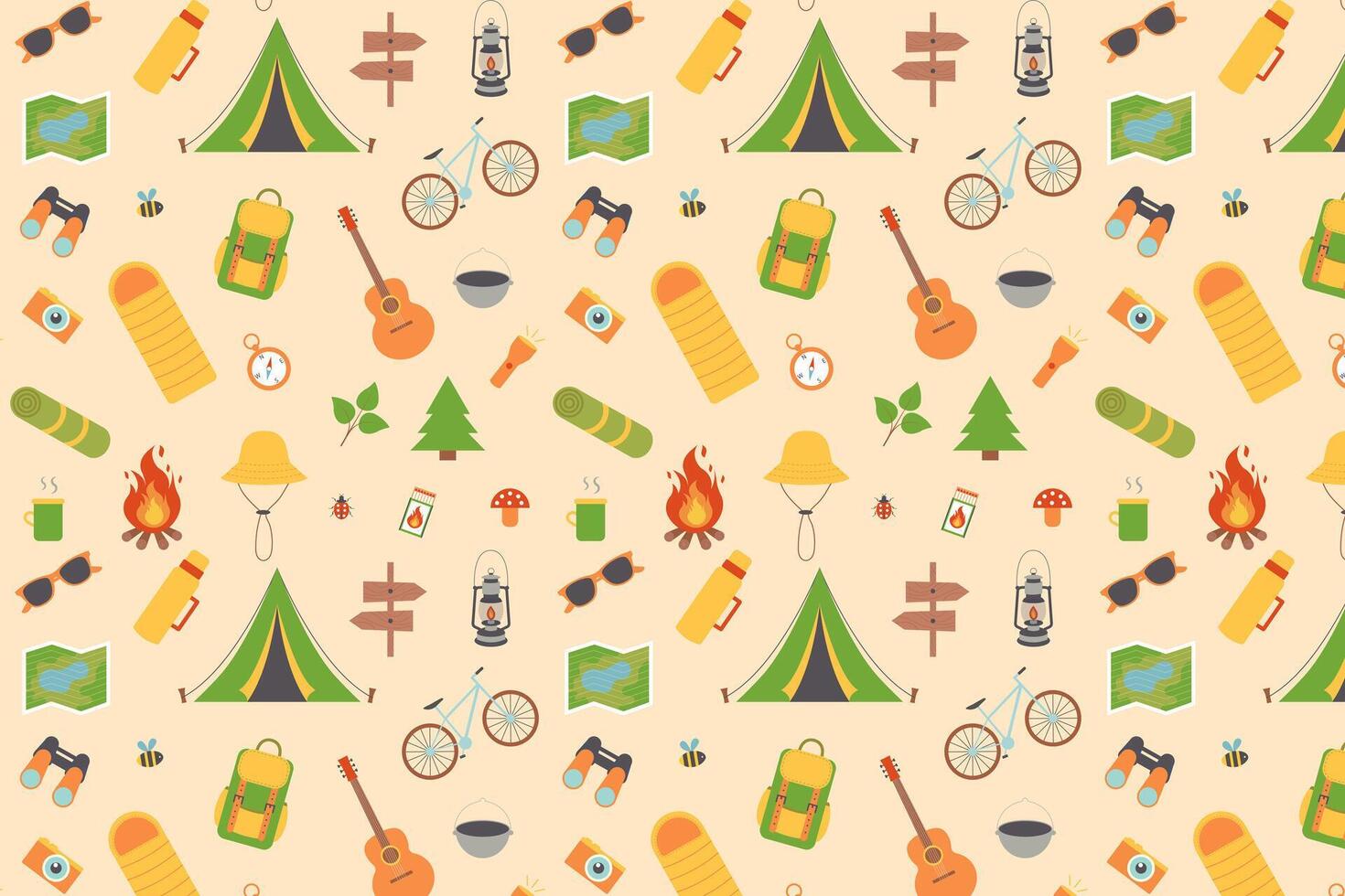 Kids Summer Camp. Seamless Repeating Pattern. vector