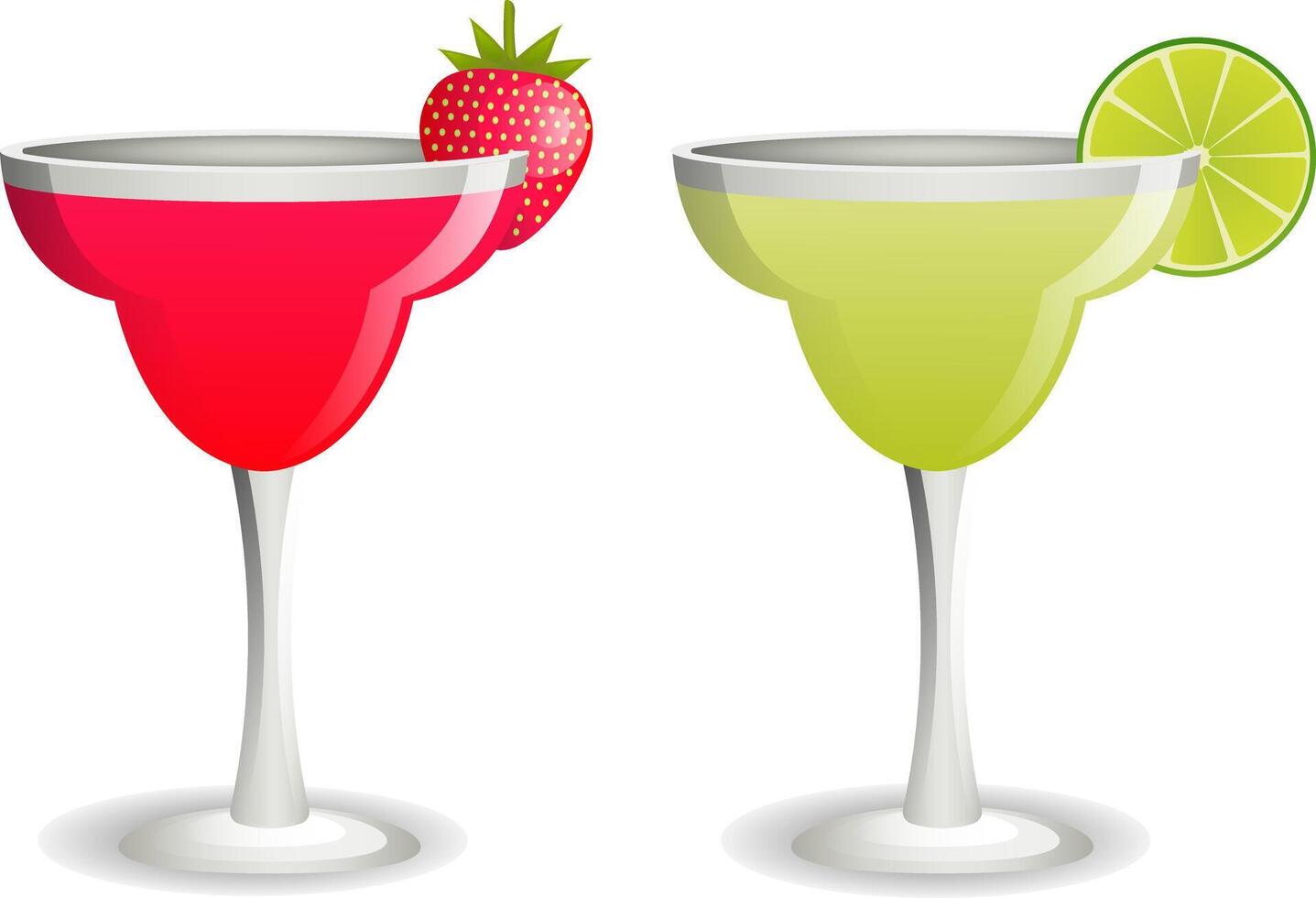 Strawberry and lemon daiquiri cocktails. Isolated set. vector