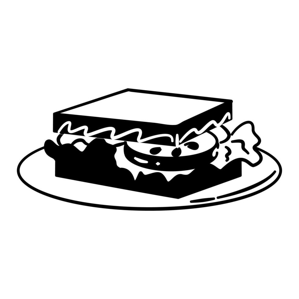 Sandwich with lettuce and tomato on a white plate vector