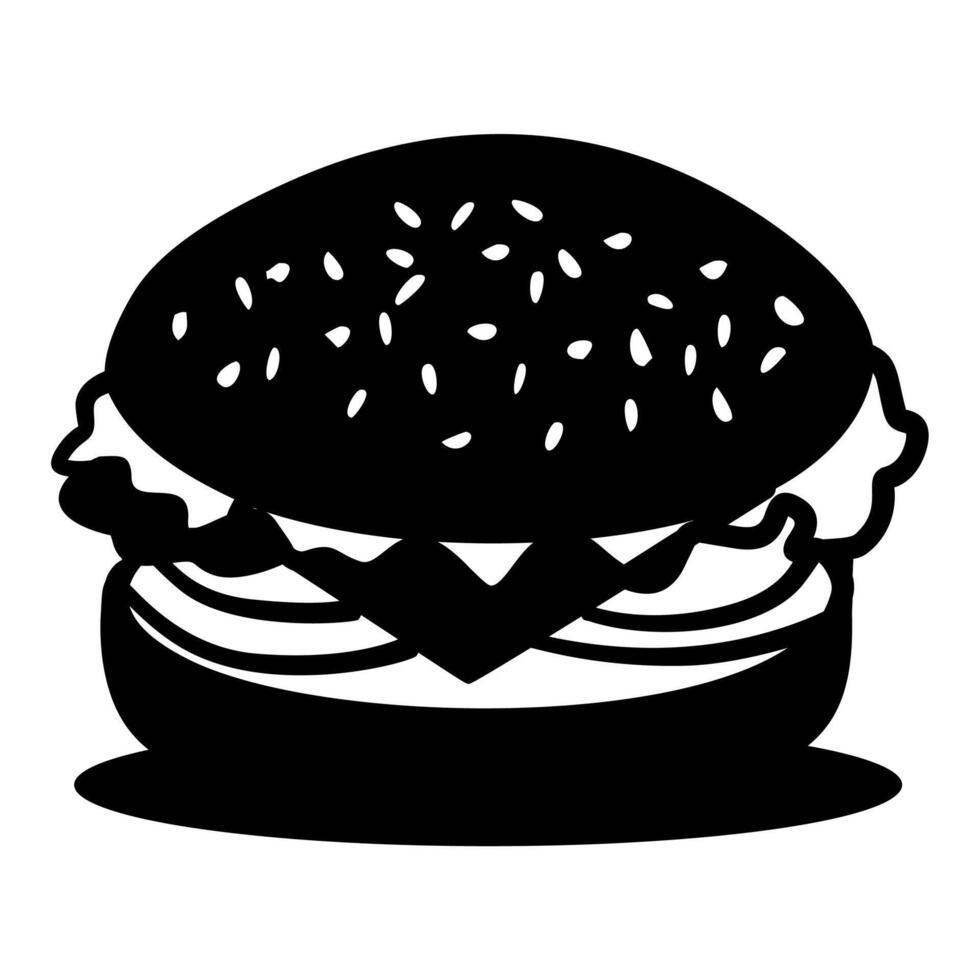 Black and white drawing of a hamburger. vector