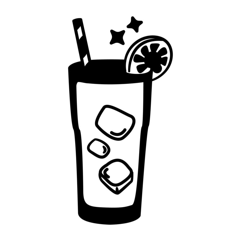 Glass of a drink with ice cubes and a straw. vector