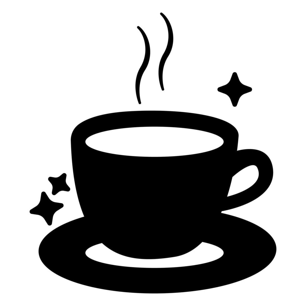 Black and white coffee cup with steam rising from it. vector