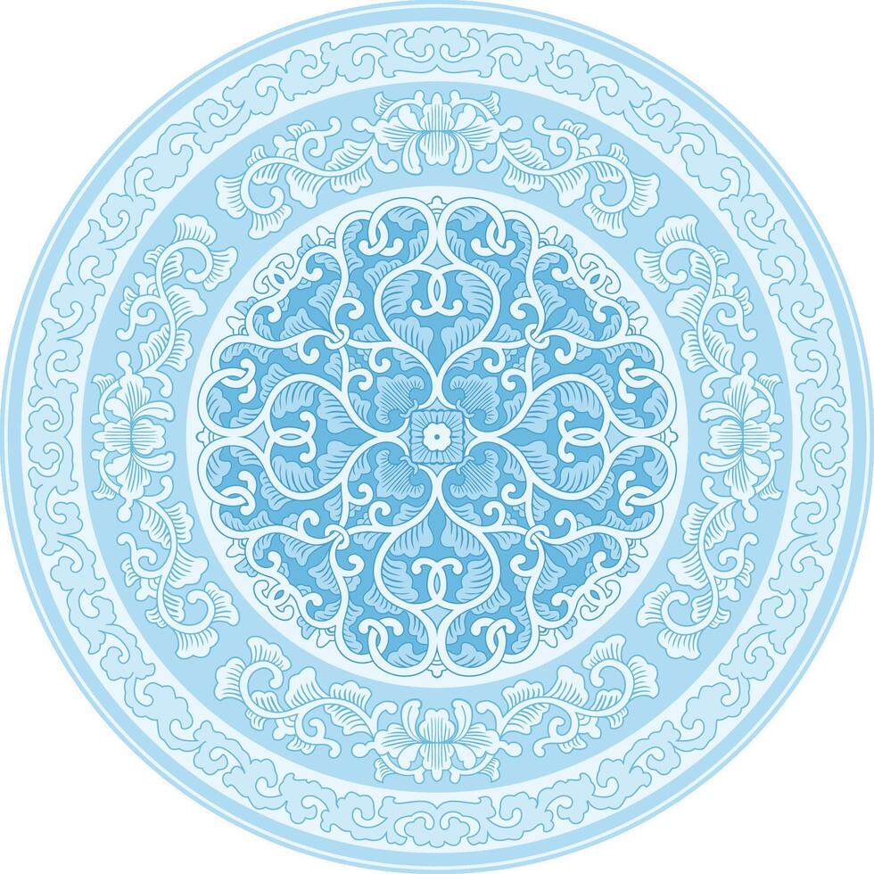 Elegant floral ornament with blue gradient vector