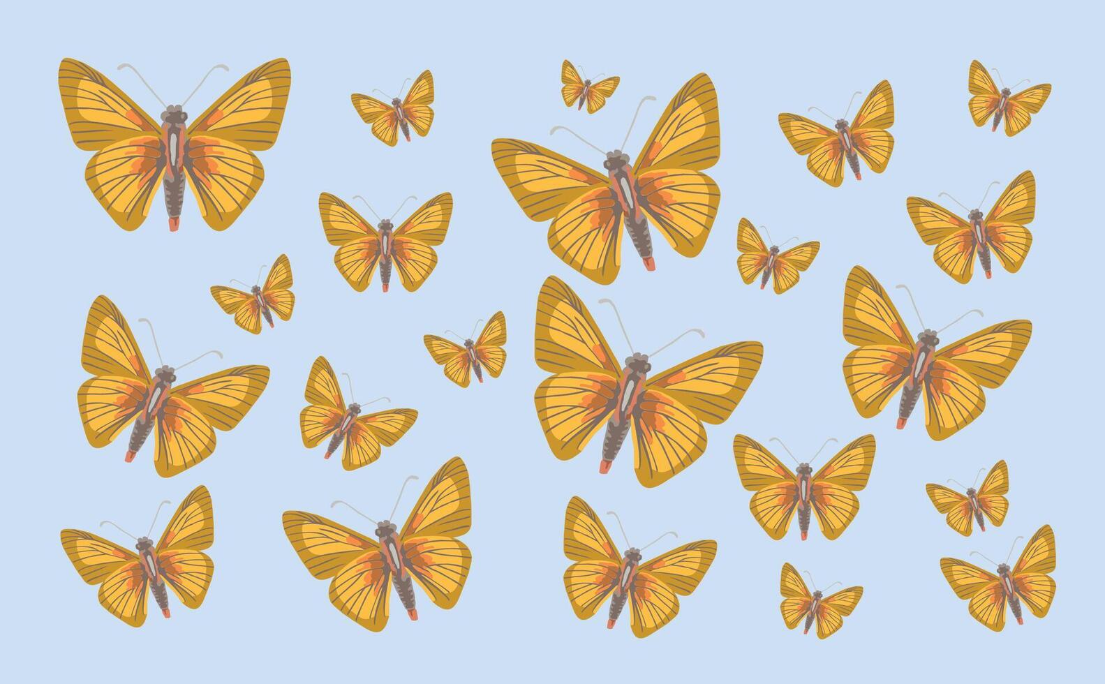 Orange butterflies background on sky blue vector