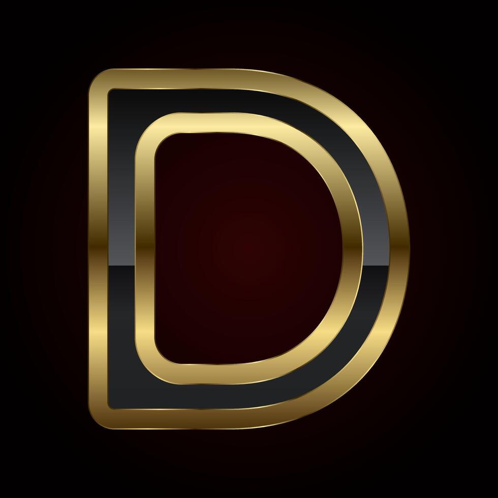 A luxurious Letter D is crafted with a rich gold outline and sleek black interior, radiating elegance and high-end design of , illustration vector